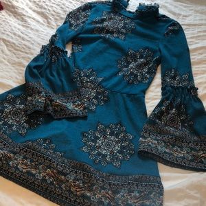 High Neck Xhilaration Mini Dress with Wide Sleeve